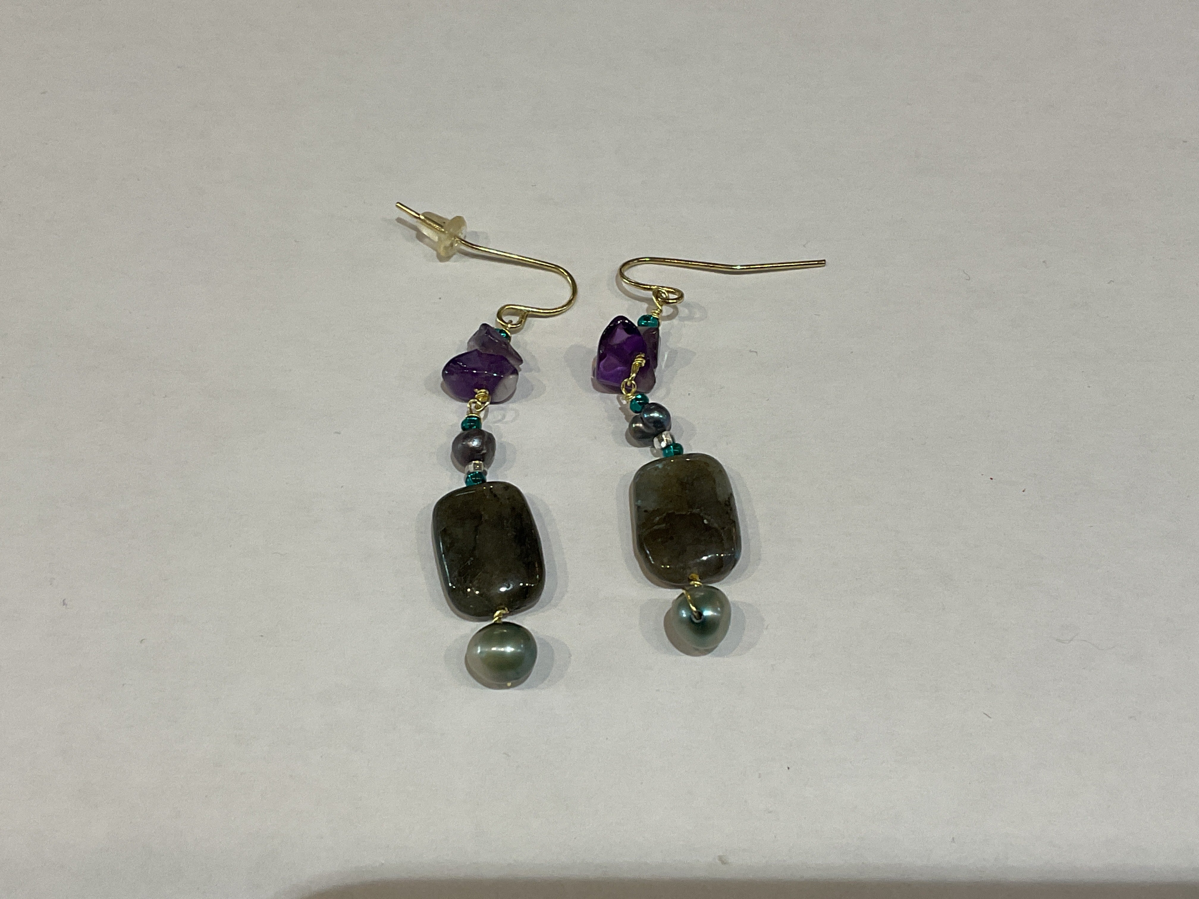 Labradorite, Pearl and Amethyst Earrings