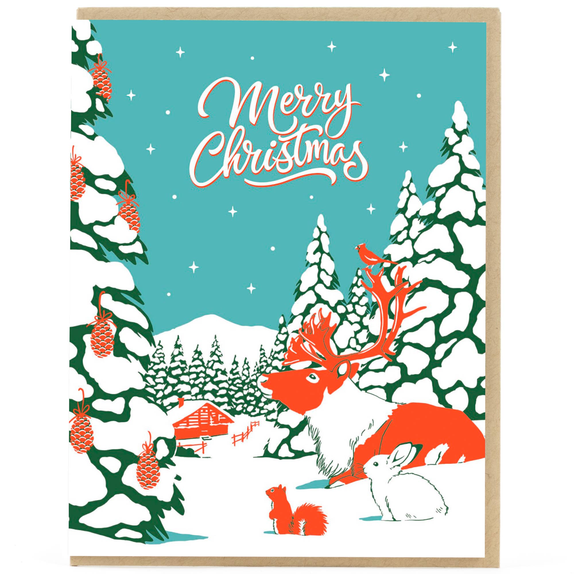 Vintage Animal Country Christmas Card: Single Card