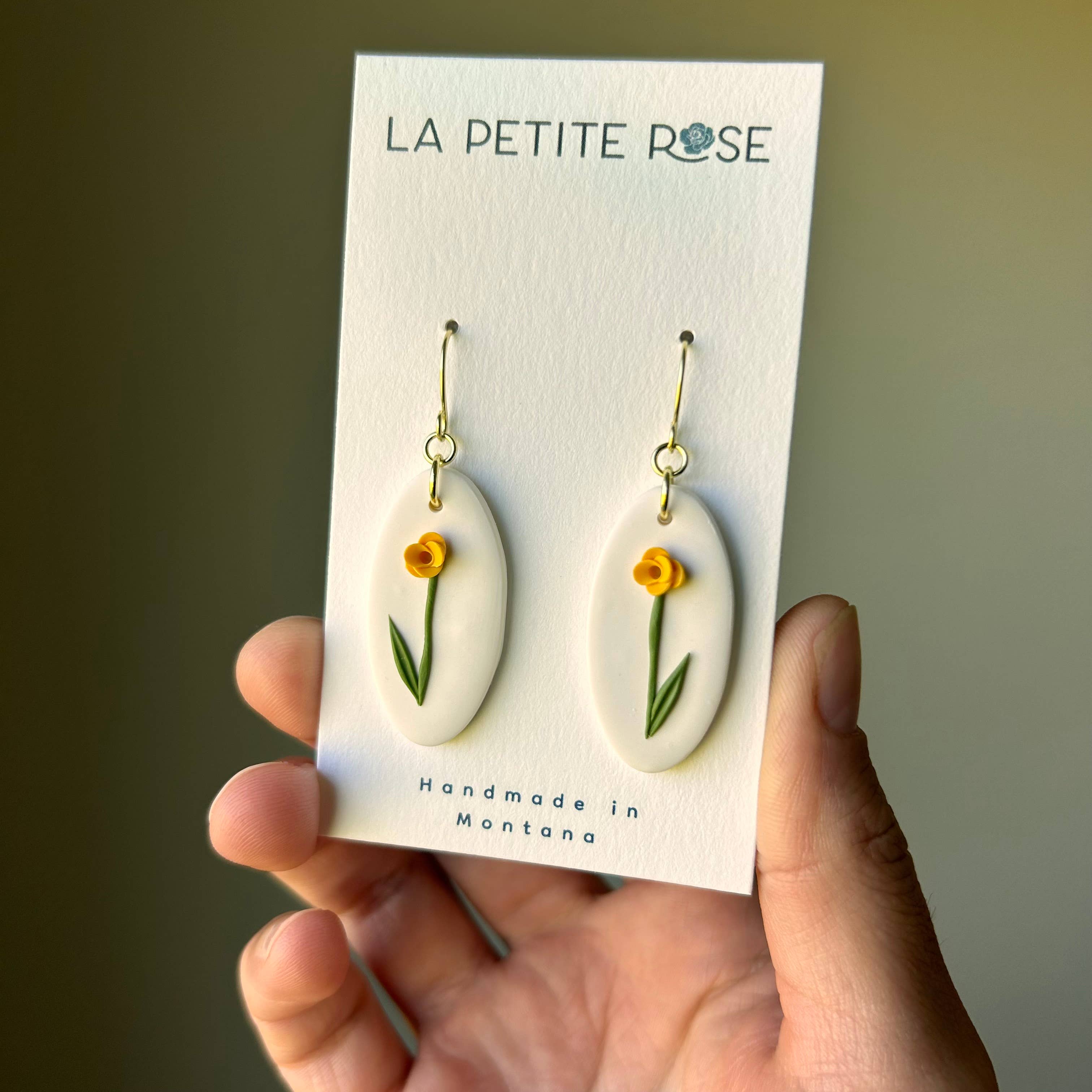 Flower Fish Hook Earrings, Yellow Floral Dangles 
