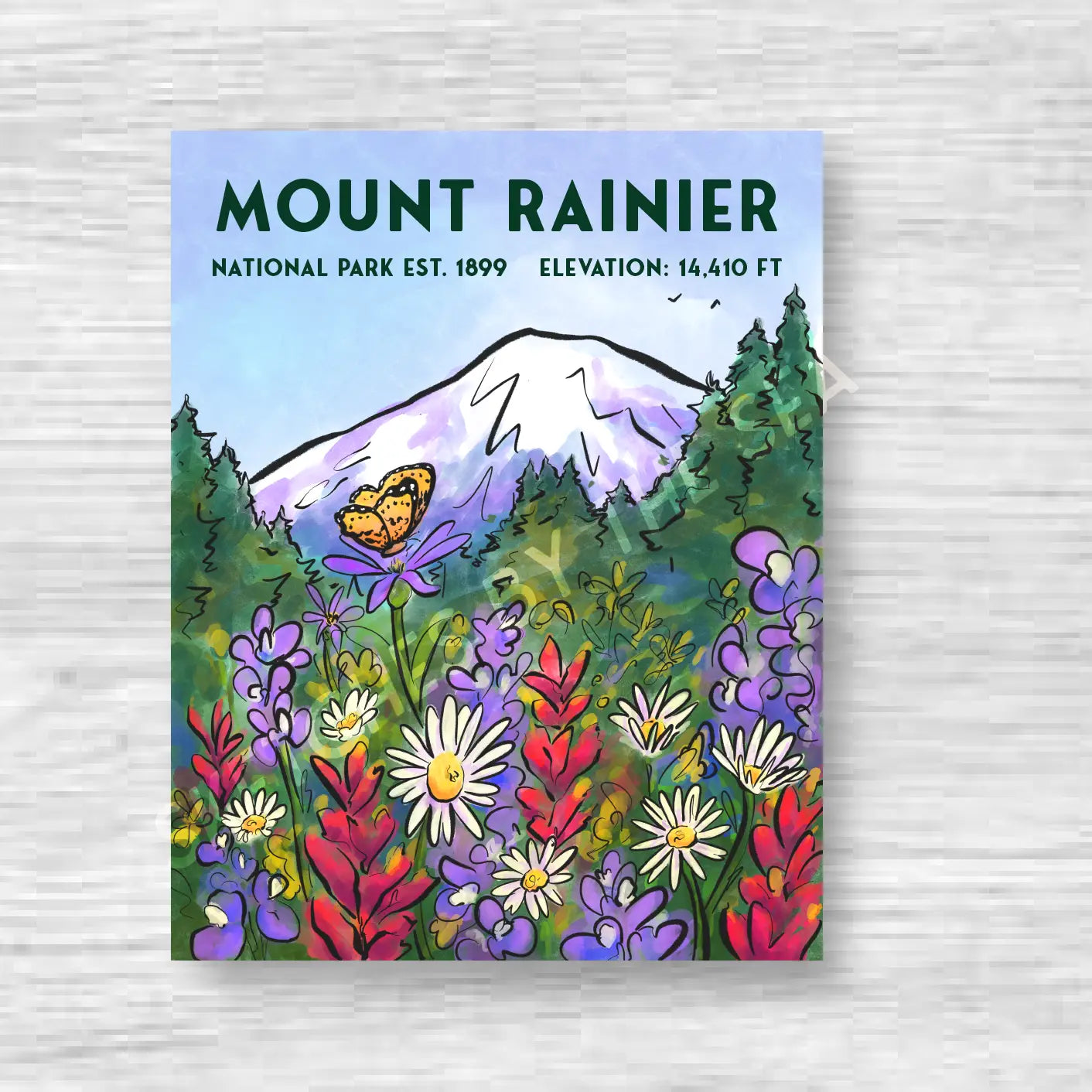 Mount Rainier Travel Poster, Retro Inspired Sticker