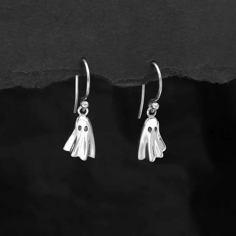 Sterling Silver 3D Ghost Dangle Earrings 25x8mm