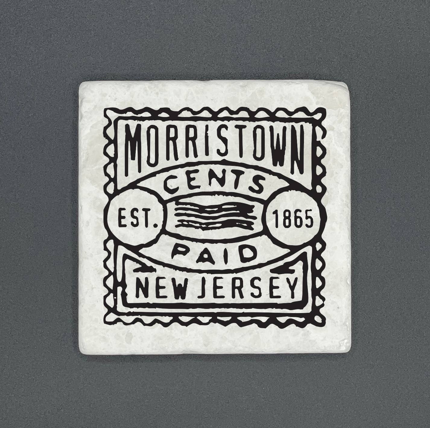 Vintage Stamp 4x4 Marble Tile Coaster Custom Location