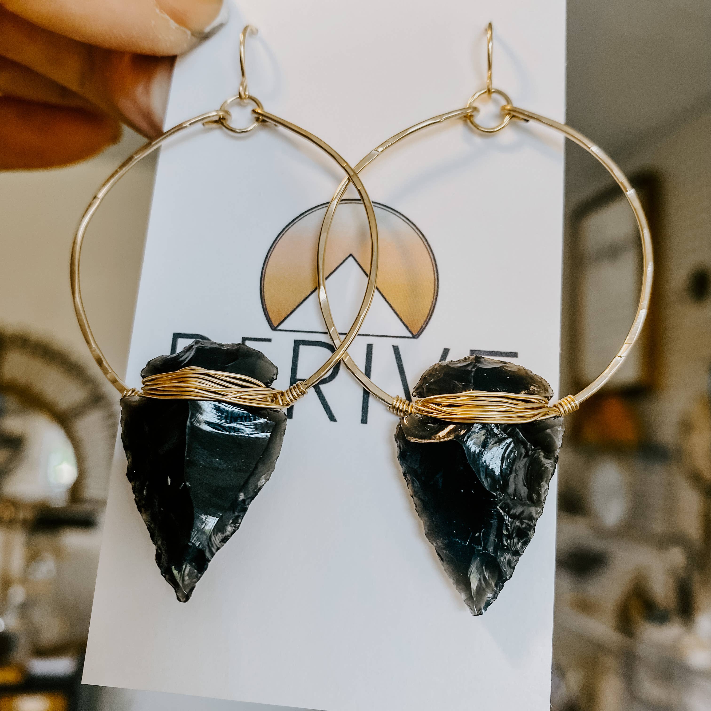 Nala Obsidian Arrowhead Hoops: 14k Gold Fill