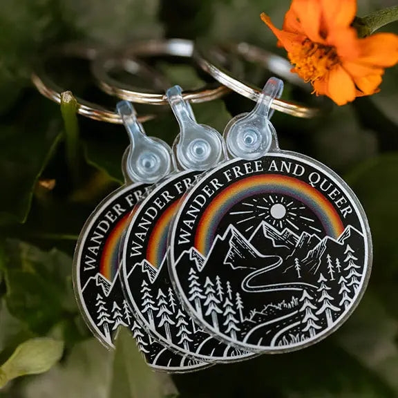 Acrylic Keychain | Wander Free and Queer Mountain & Rainbow