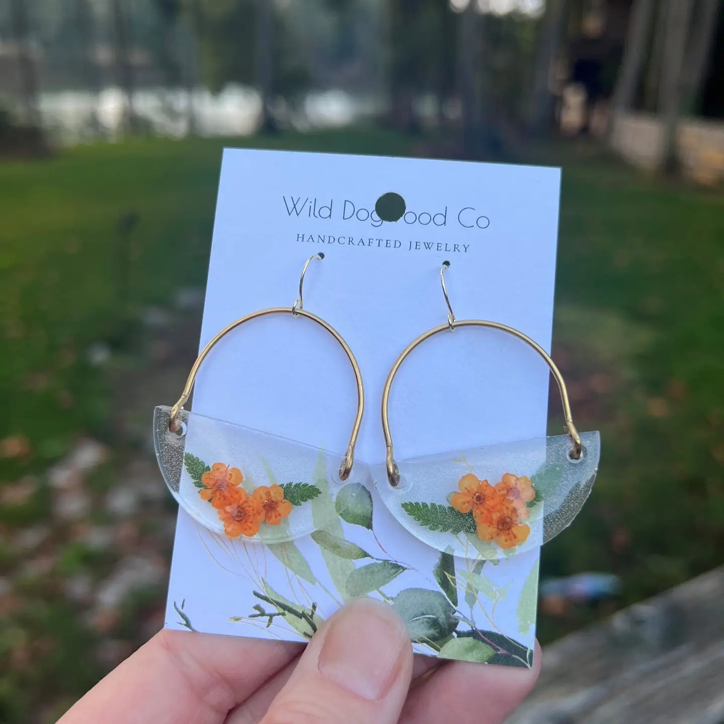 Pressed Orange Flower Earrings