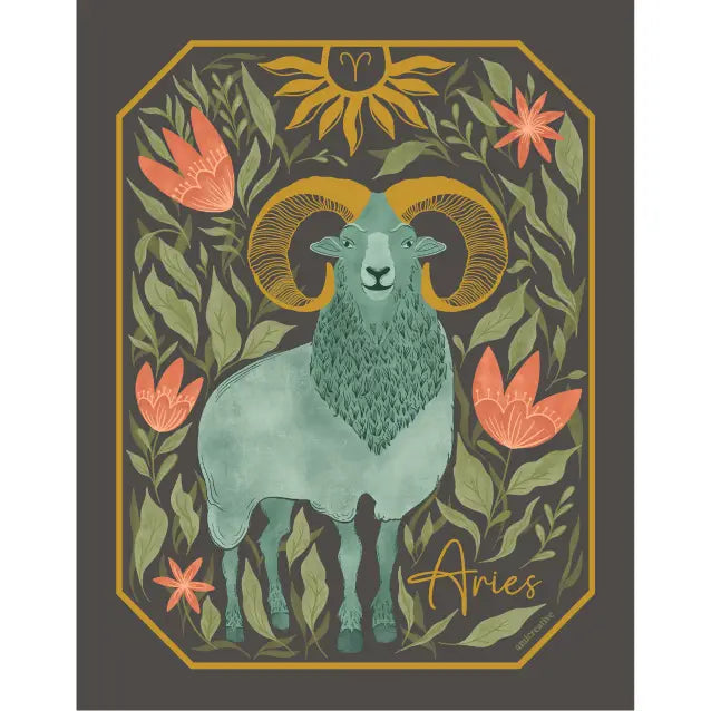 The Aries Zodiac Garden Gold Foil Greeting Card