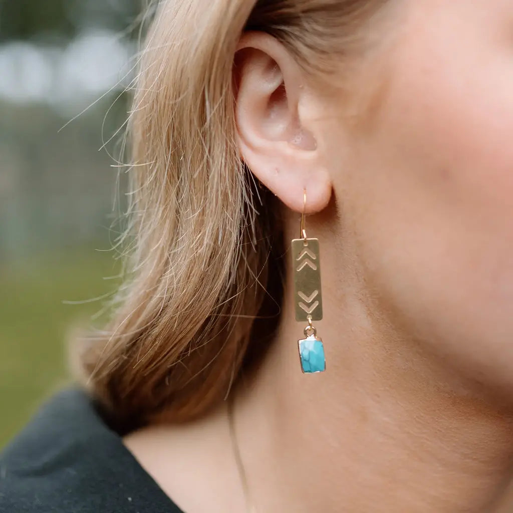 Aztec Turquoise Brass Dangle Earring. Wild Dogwood Jewelry