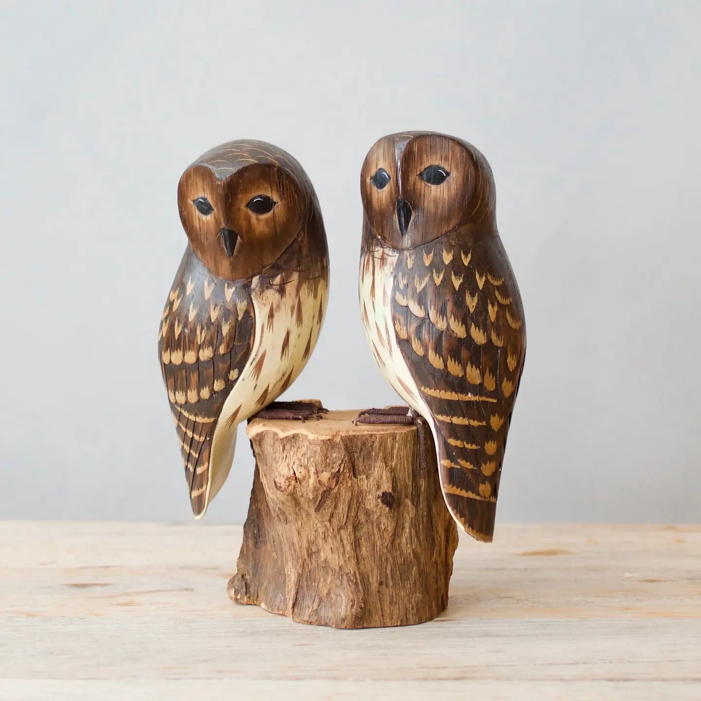 Owl - Barred - Baby Pair-13"H -Carved Wooden Ornament