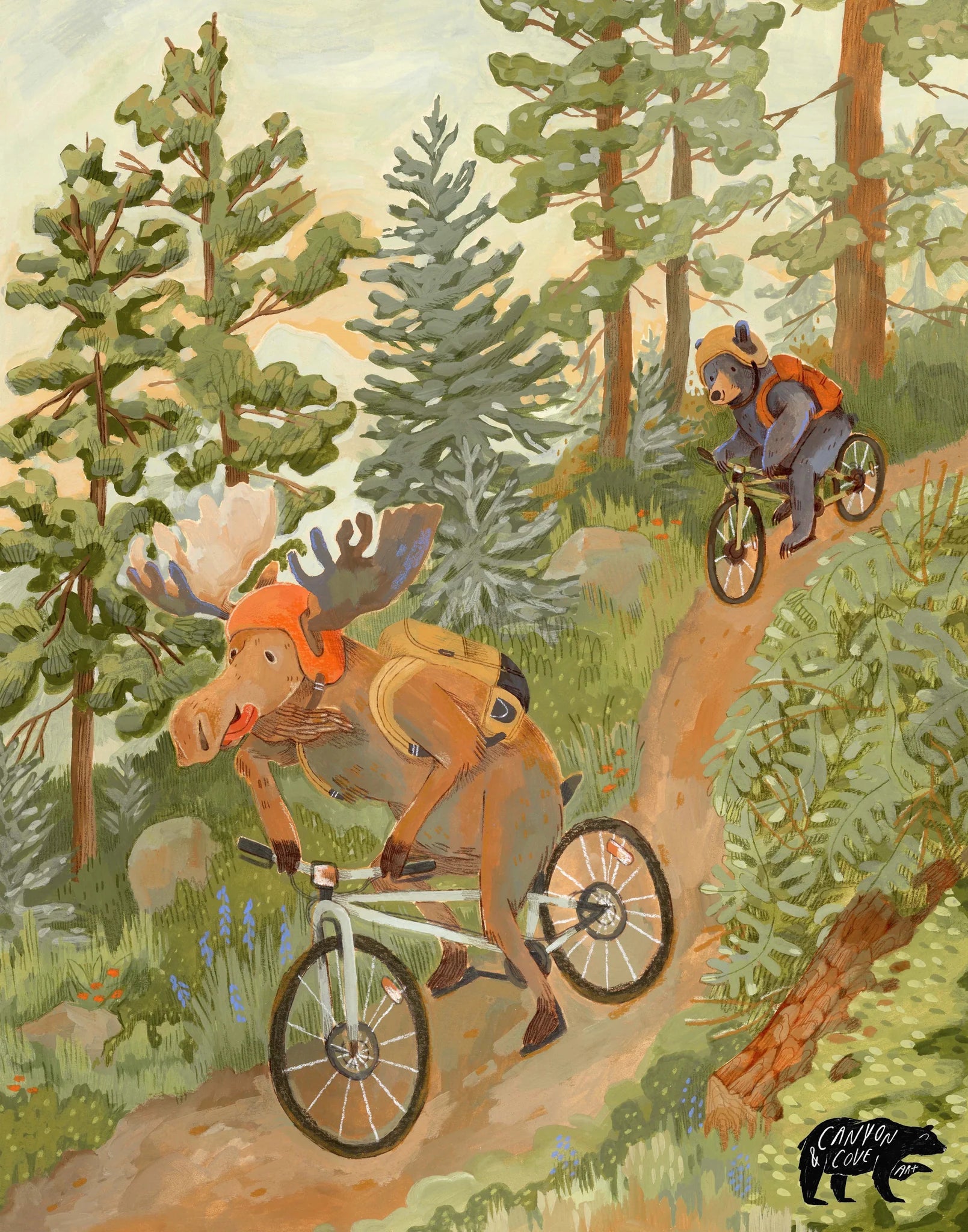 Biking Moose Art Print