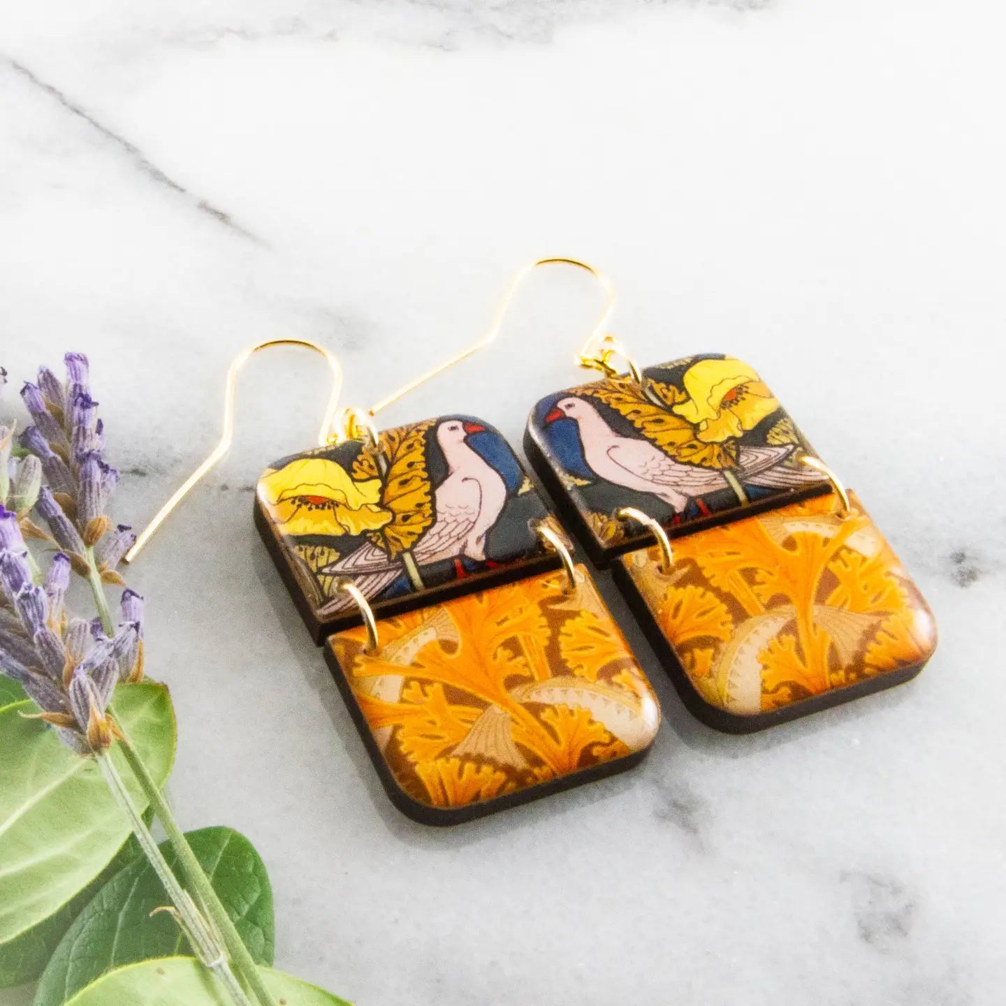 Art Nouveau Birds Half Rectangle Stack Earrings