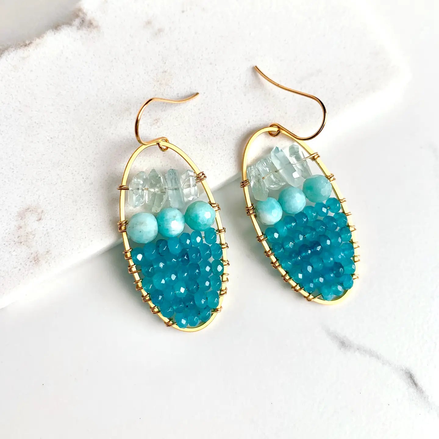 Blue Green Statement Gemstone Earrings | Summer Earrings