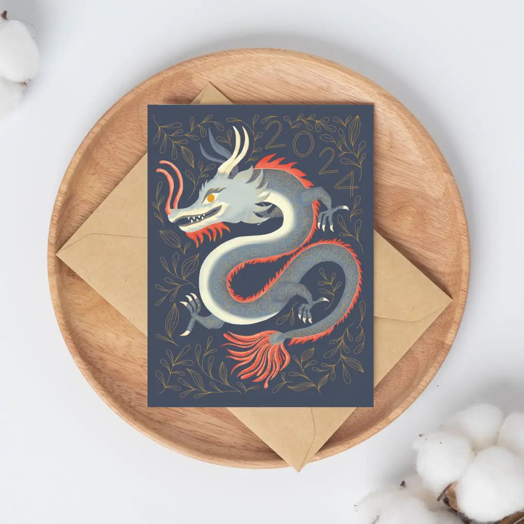 Blue Lunar Dragon Greeting Card