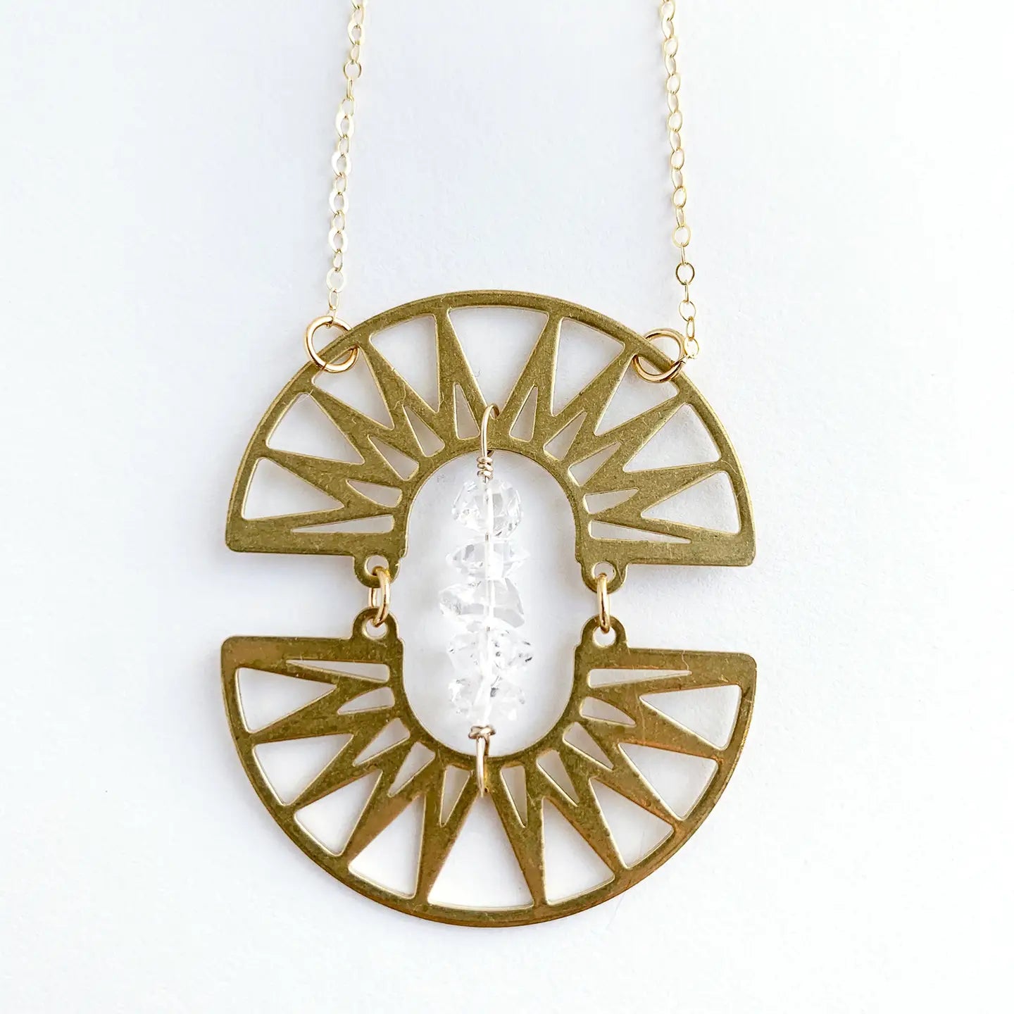 Boho Brass Double Ray Necklace | Raw Crystals
