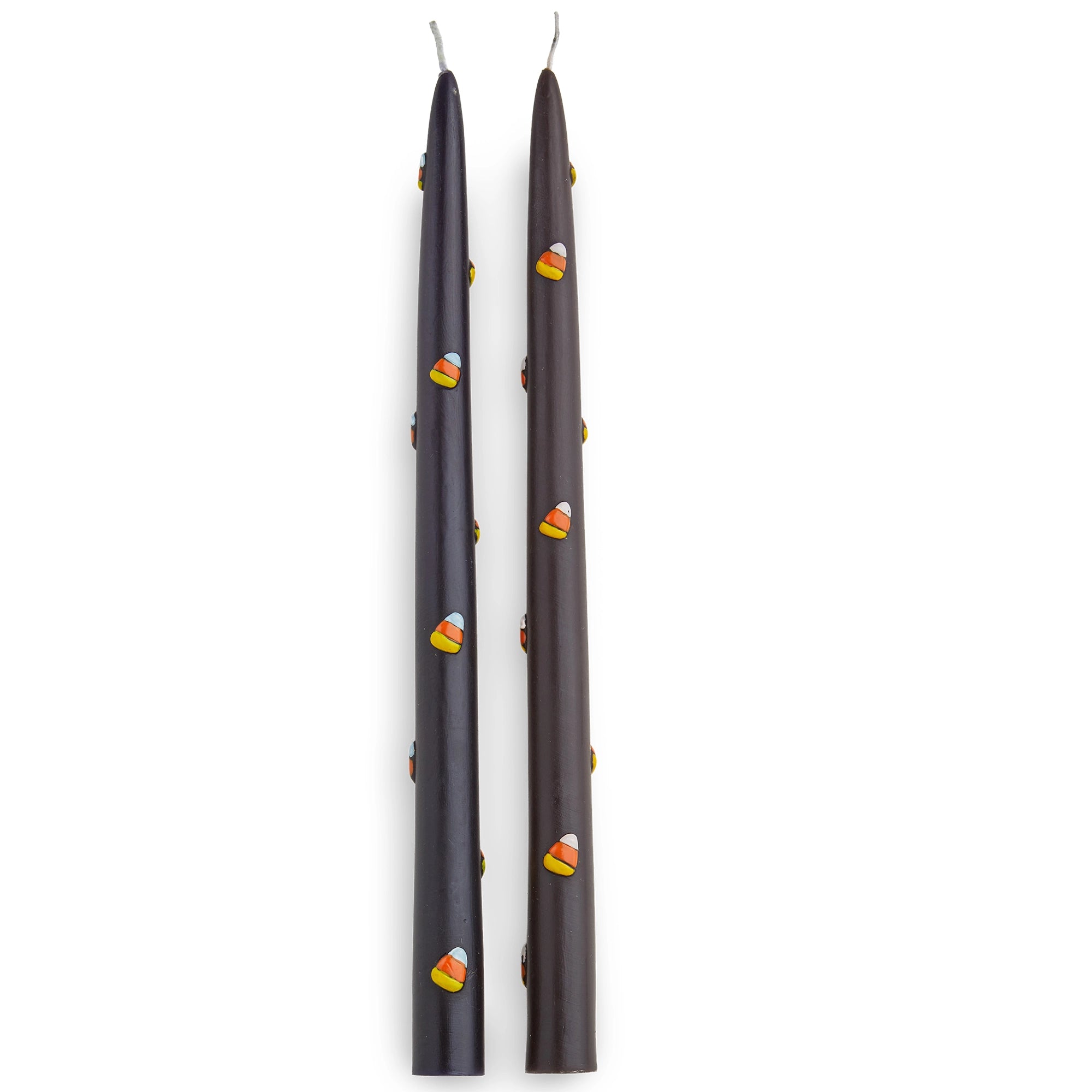 Candy Corn Hand Painted Taper Candles Set of 2 Black Multi