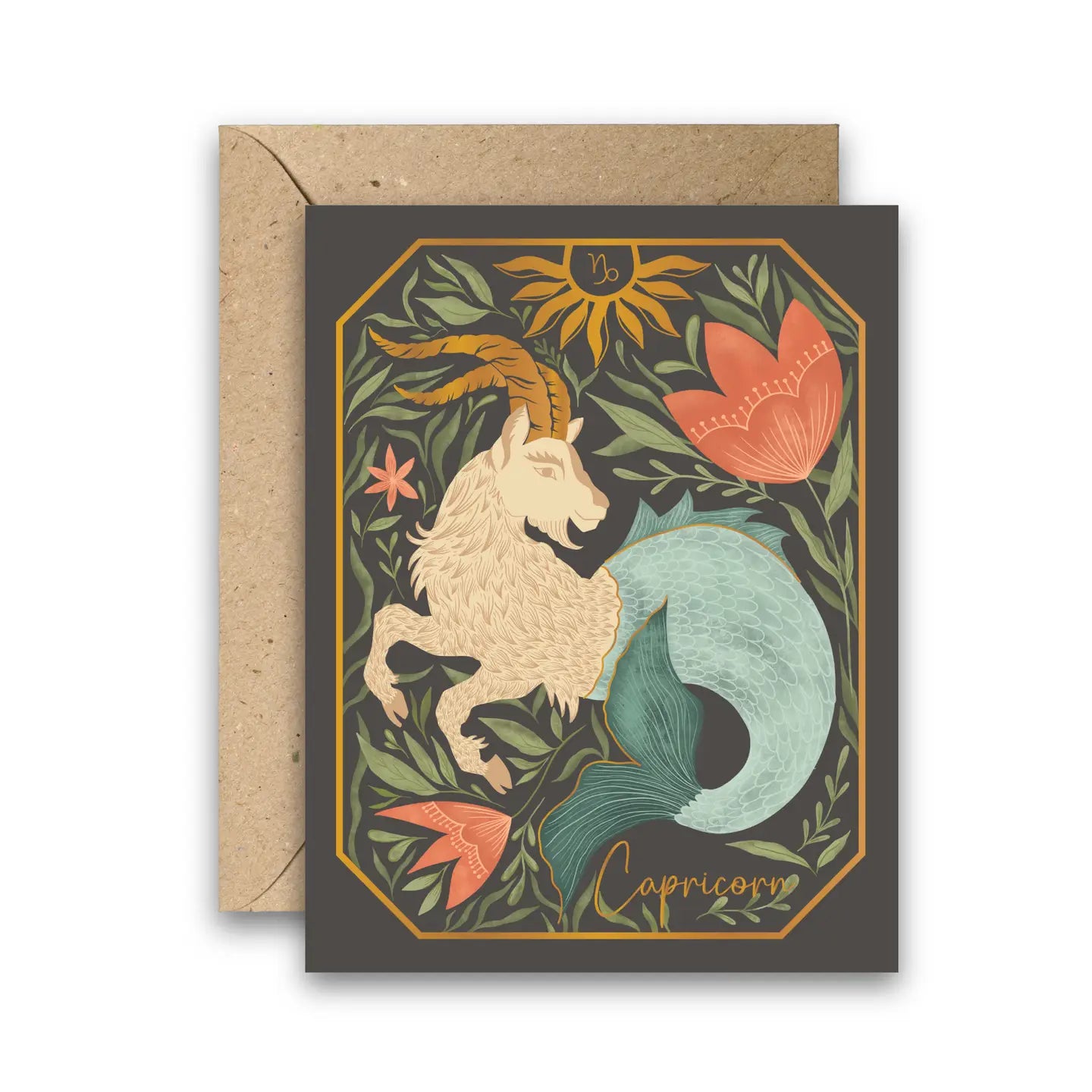 The Capricorn Zodiac Garden Gold Foil Greeting Card