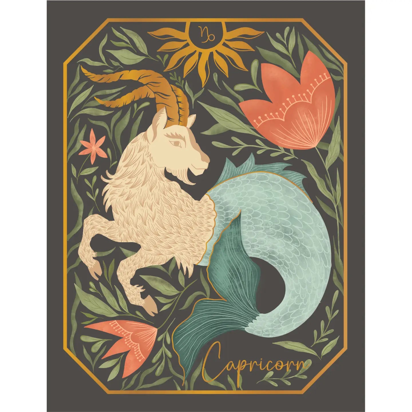 The Capricorn Zodiac Garden Gold Foil Greeting Card