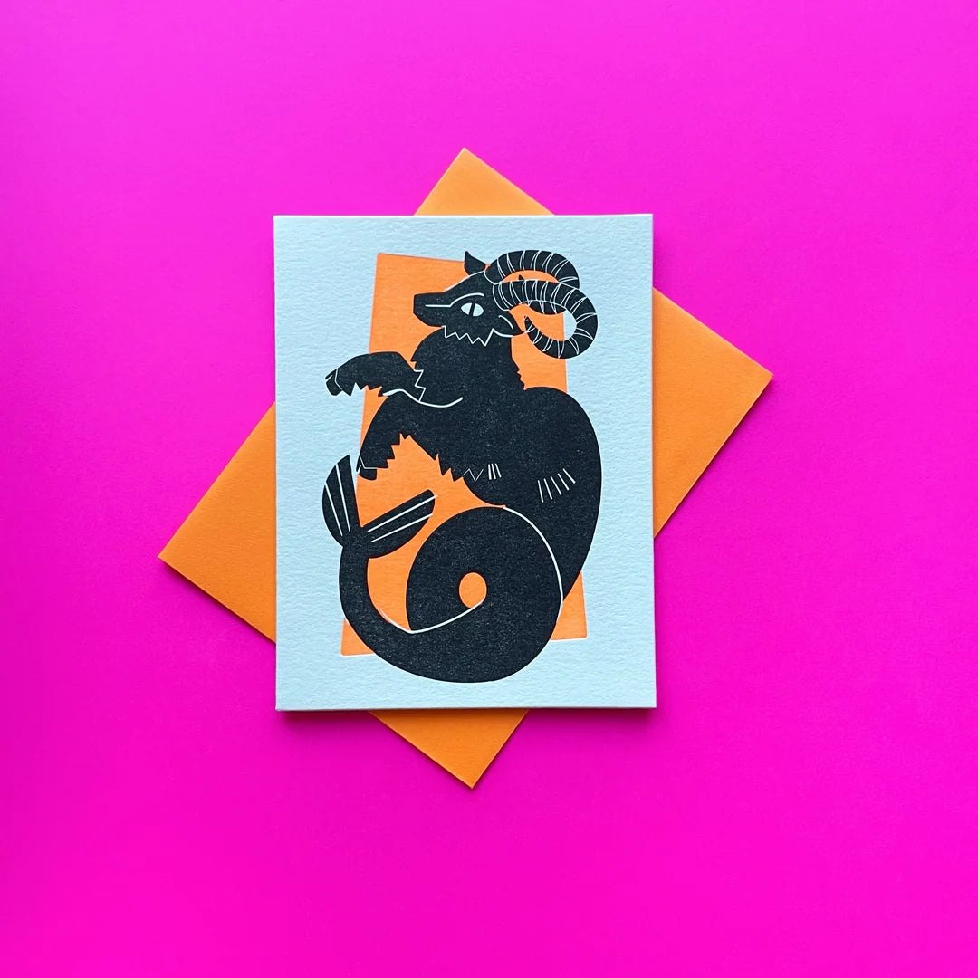 Capricorn Zodiac Neon Greeting Card