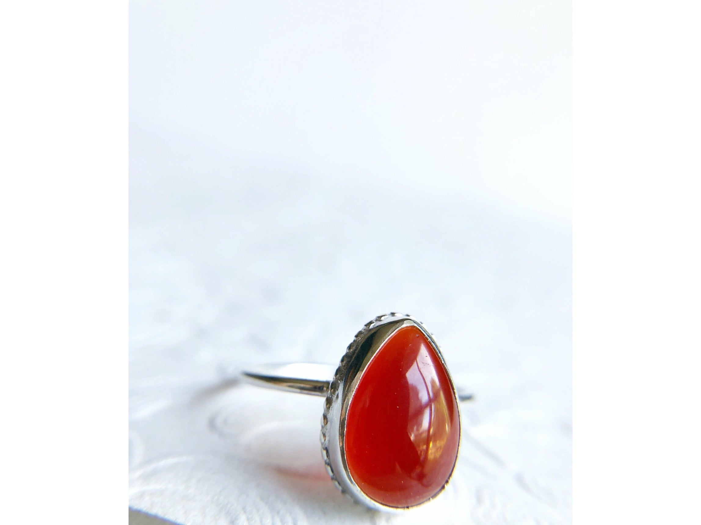 Carnelian Pear Drop Ring by Nevermore Jewelry