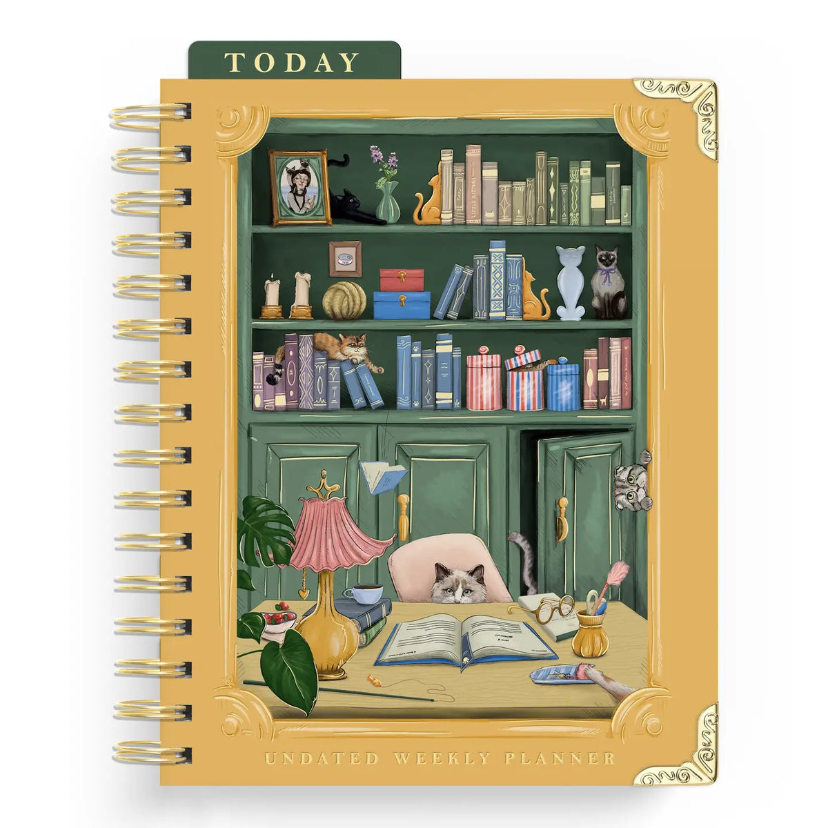 Cat Library Undated Weekly Medium Spiral Planner