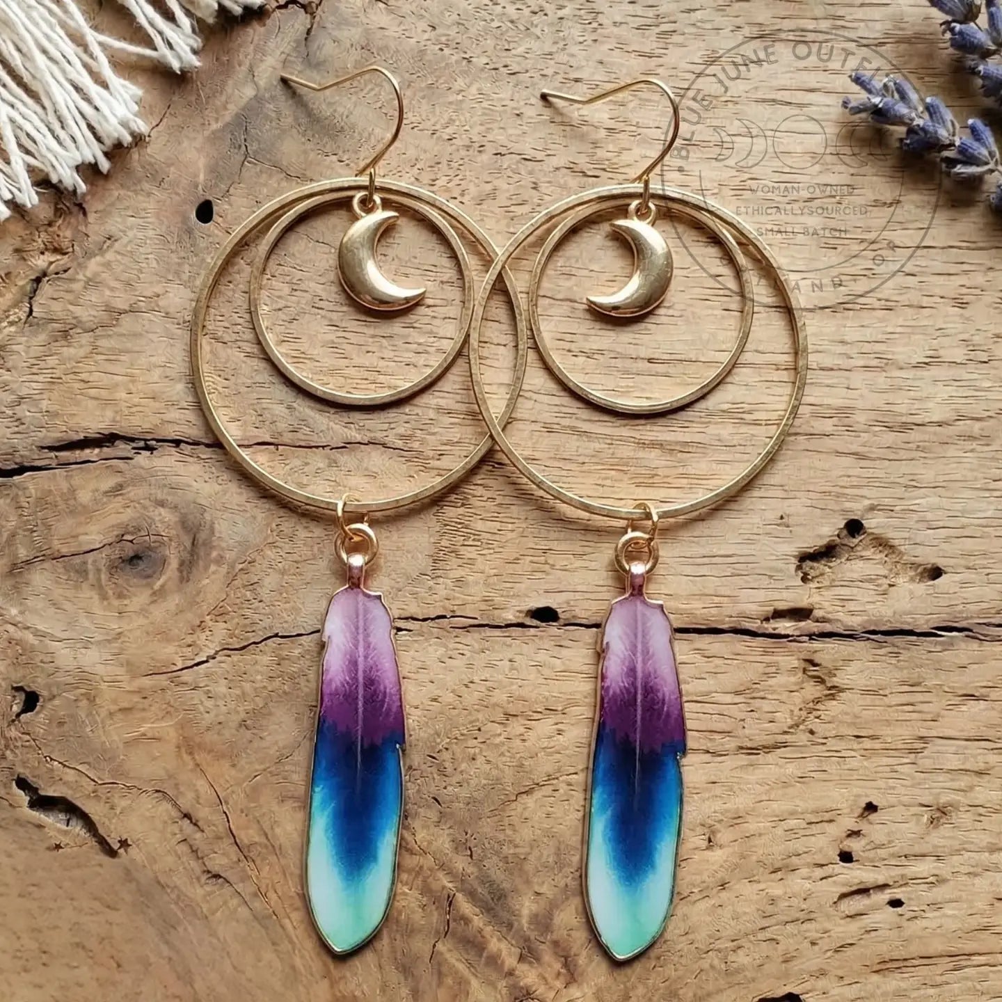 Celestial Feather Dangle Earrings | Hypoallergenic Jewelry