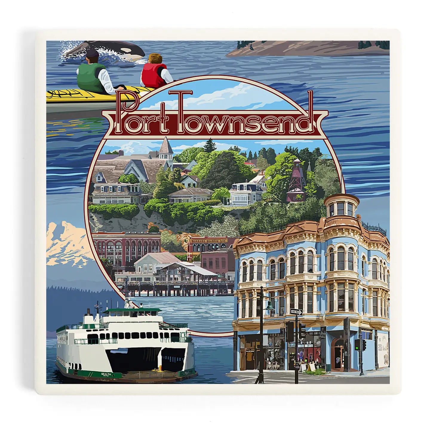 Port Townsend, Washington Montage Scenes Ceramic Coaster