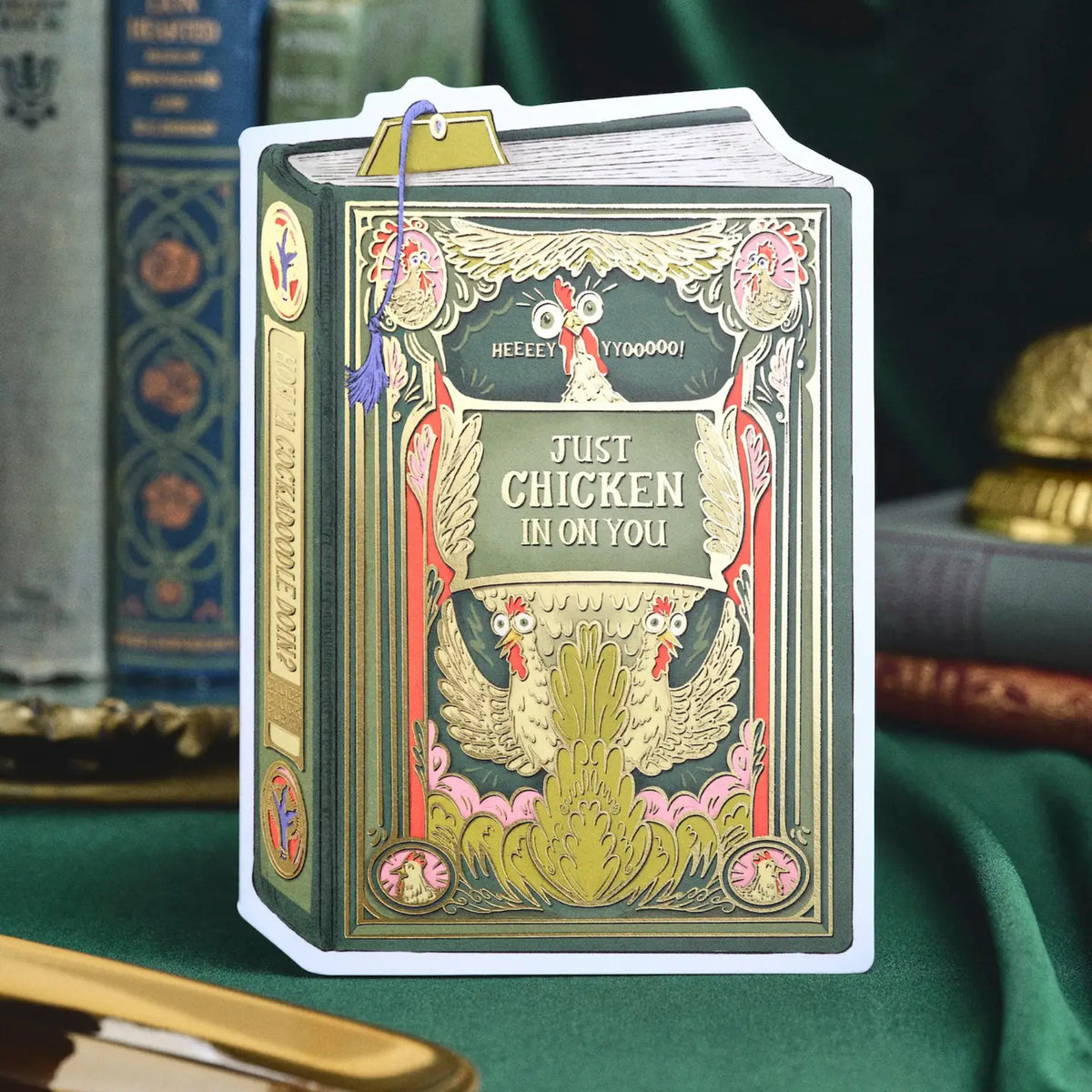 Chicken in On You Book Cover Diecut Card