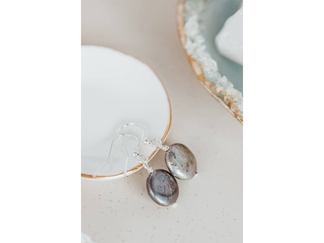 Gray Coin Pearl Earrings