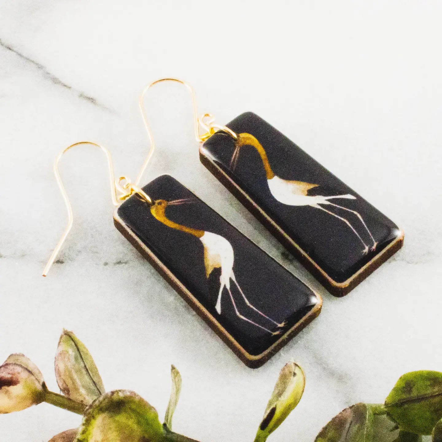 Vintage Crane Tapered Rectangle Earrings