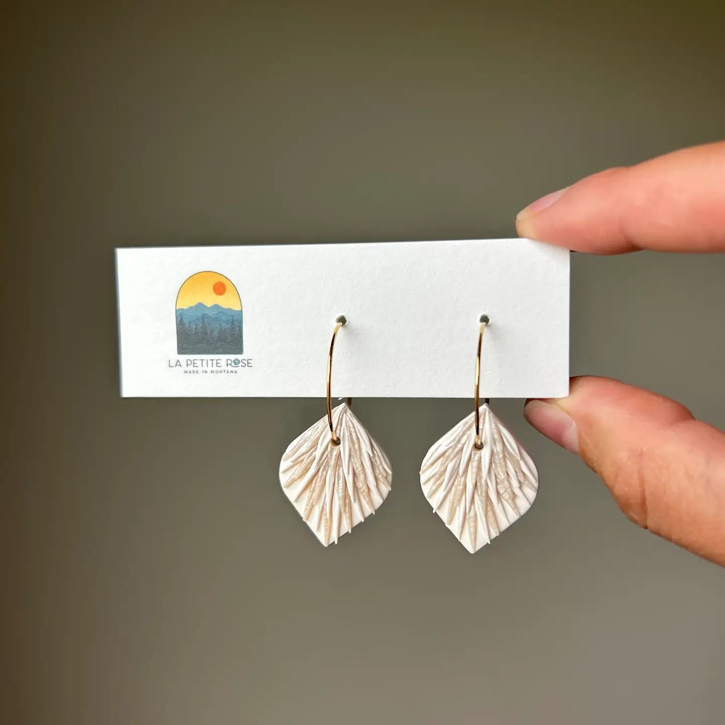 Cream White Clay Earrings, 20 mm Hoops