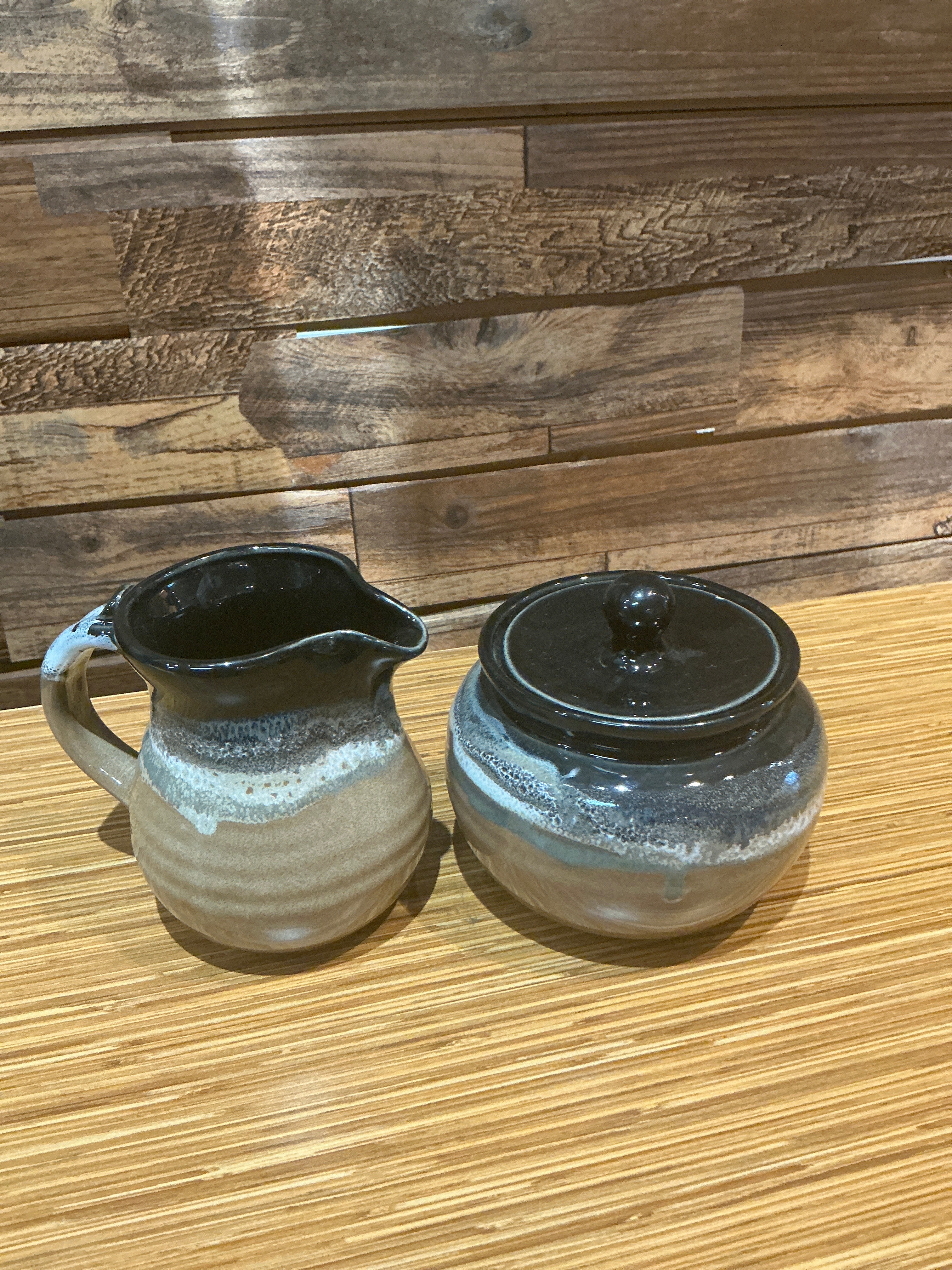 Brown & Black Cream and Sugar Set