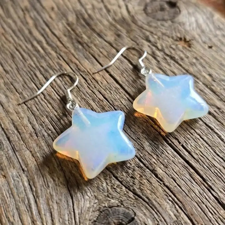 Dainty 20mm Opalite Star Earrings – Iridescent Glimmer in Stainless Steel