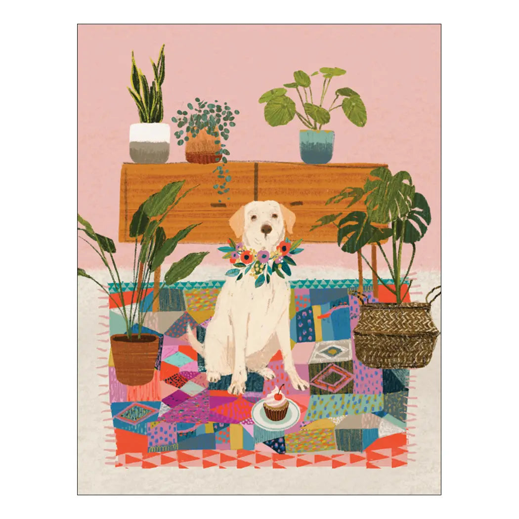 Dog with Plants Birthday Card