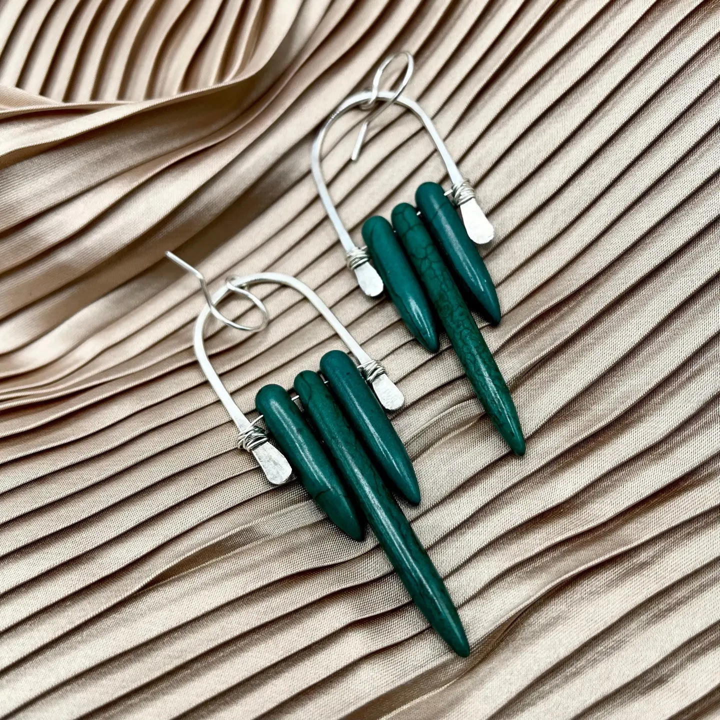 Fallen Earrings Silver Finish w/ Evergreen Howlite Stone