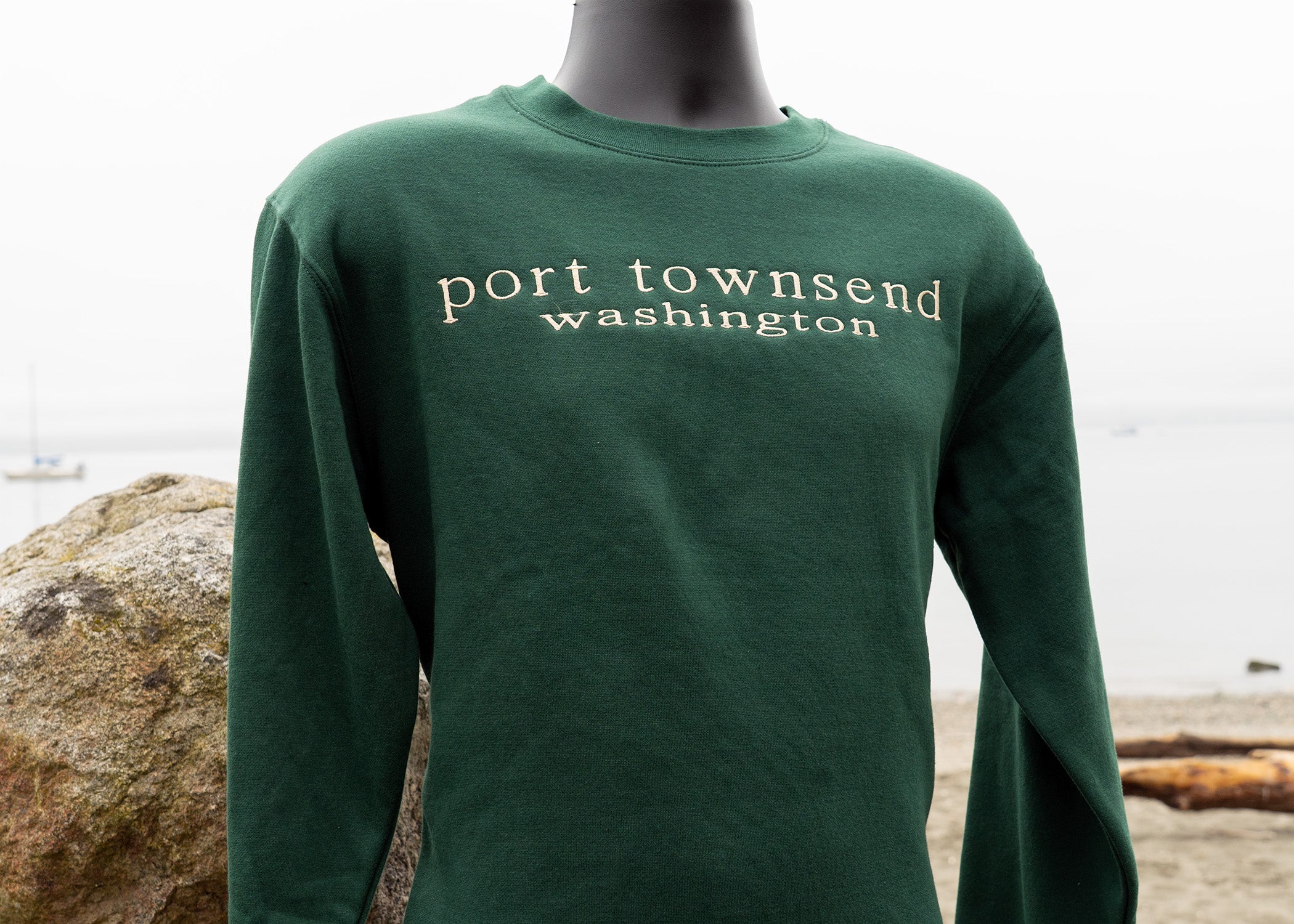 Port Townsend Forest Green Embroidered Crew