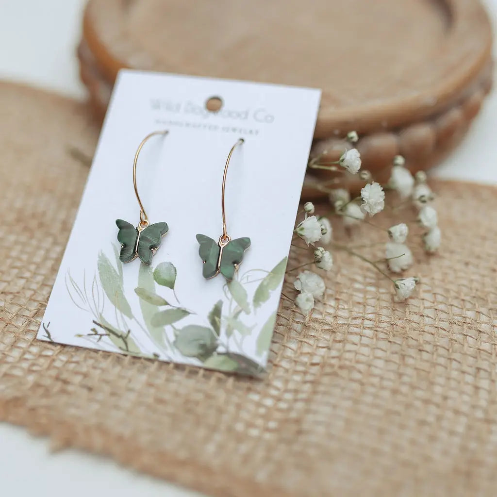 Emerald Butterfly Drop Earrings