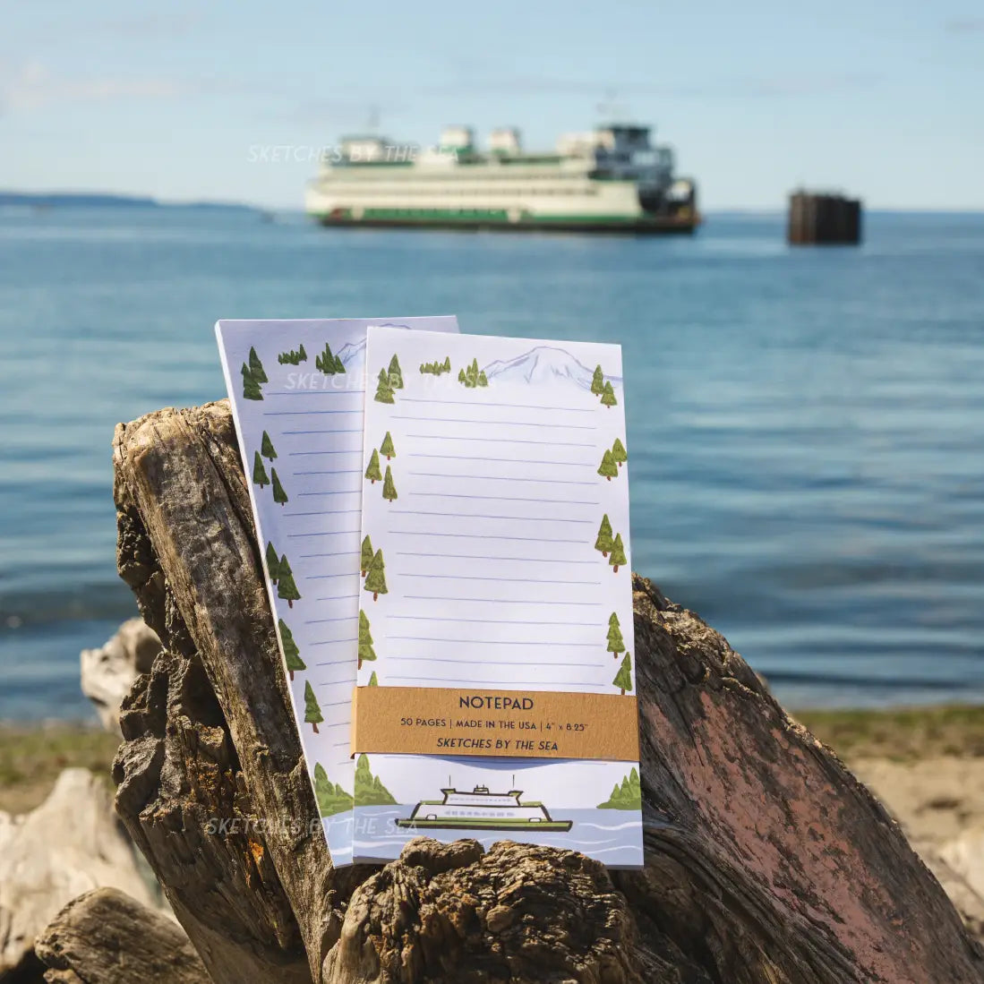 Ferry + Mountain Notepad. Cute PNW Stationery Notes