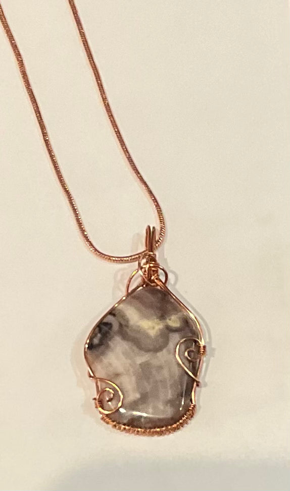 Petrified Wood Rose Gold Wrapped Necklace