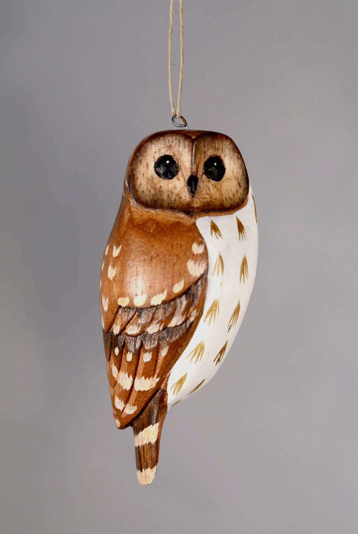 Hanging Barred Owl Ornament -4.5"H