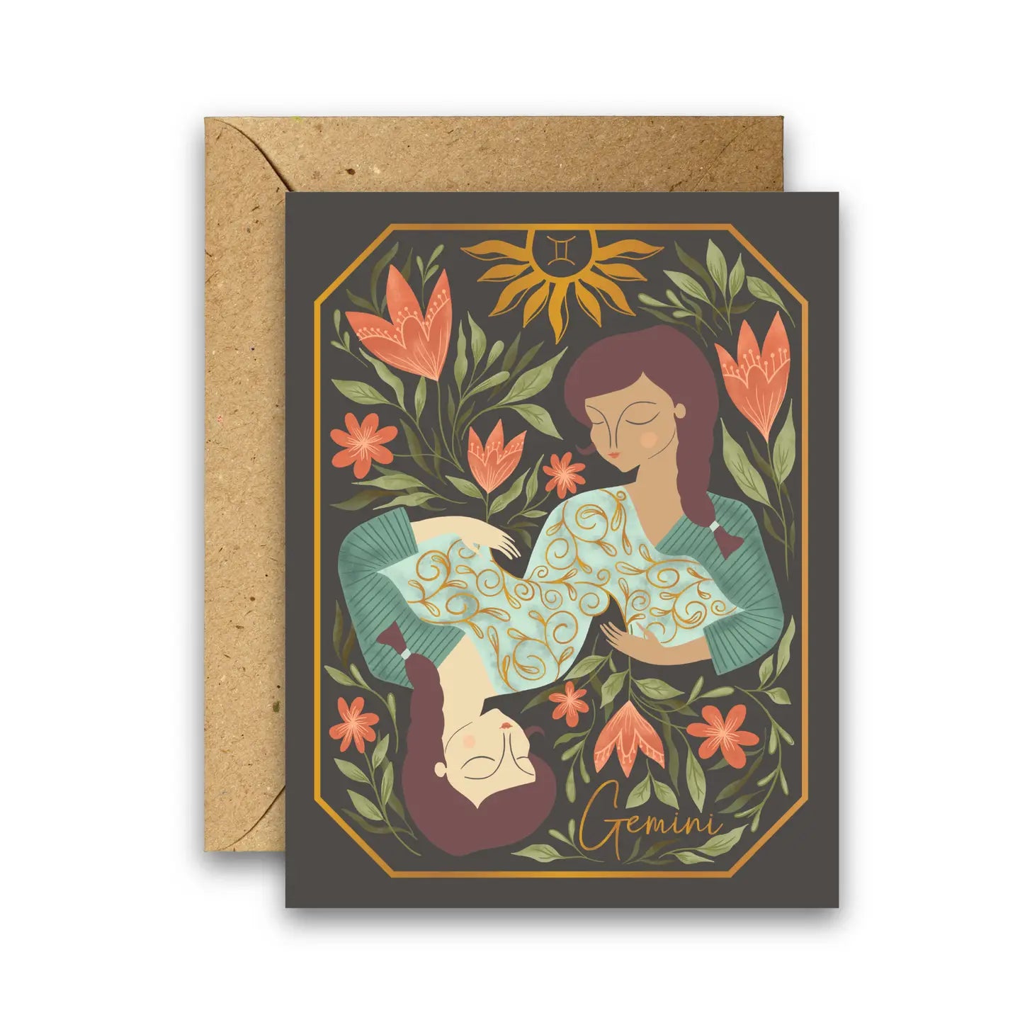 The Gemini Zodiac Garden Gold Foil Greeting Card