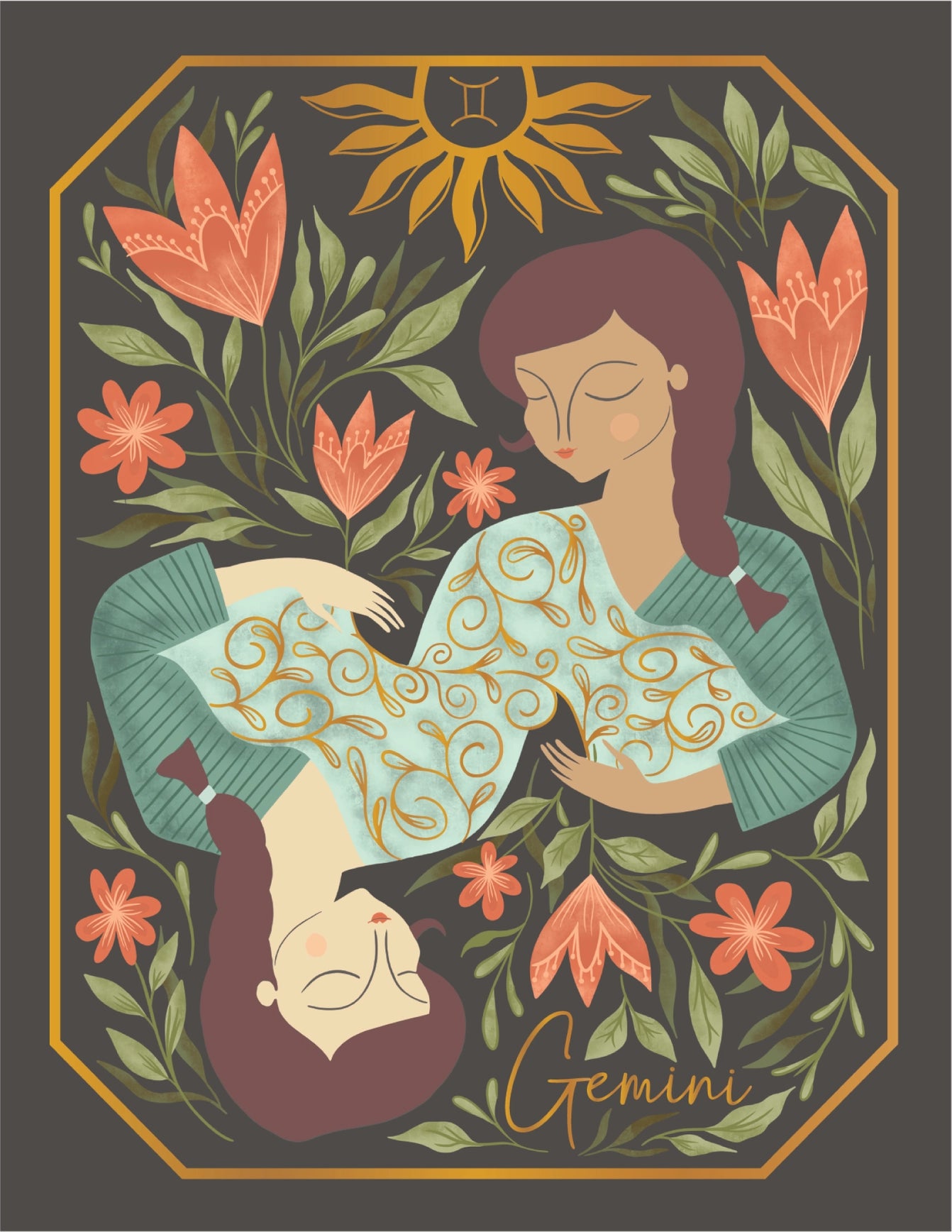 The Gemini Zodiac Garden Gold Foil Greeting Card