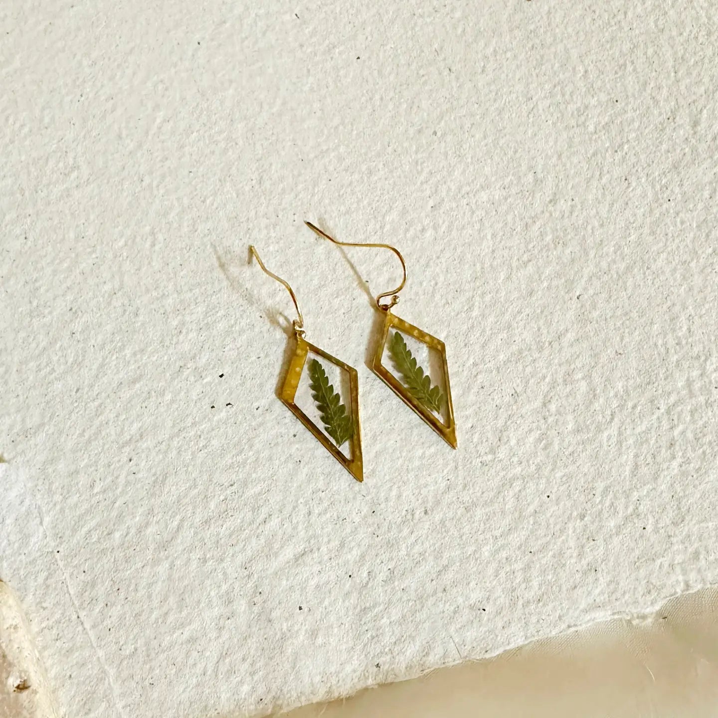 Geometric Green Rhombus Botanical Earring