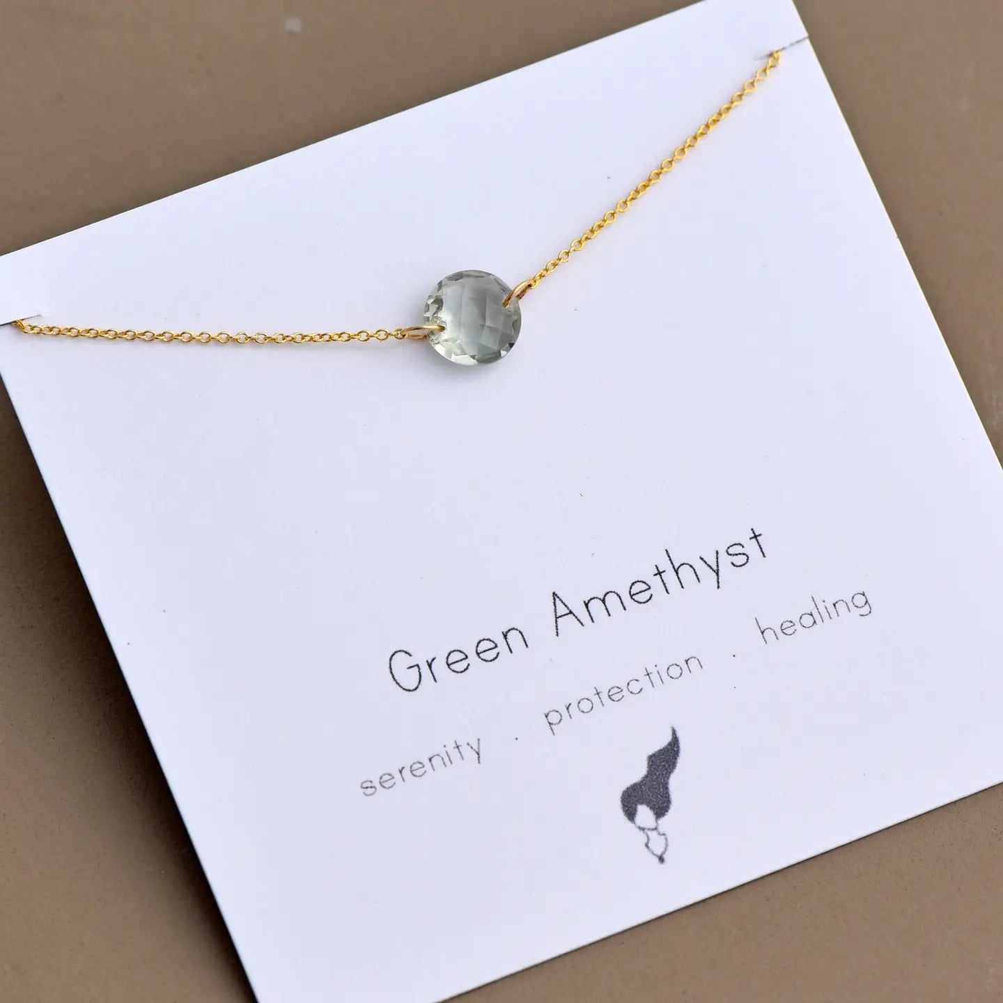 Green Amethyst Coin-Cut Necklace Gold Fill