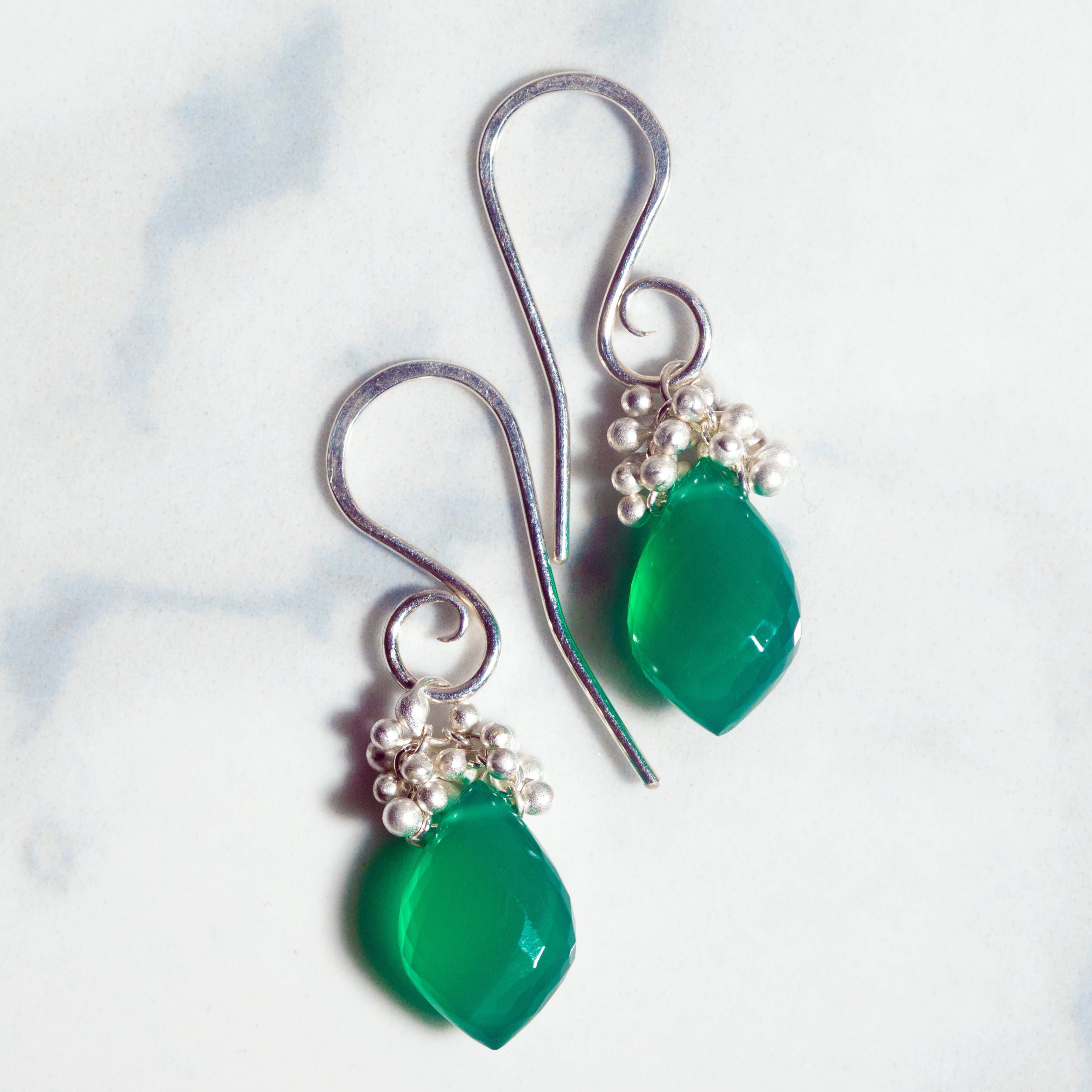 Green Onyx Caviar Dew Drop Earrings