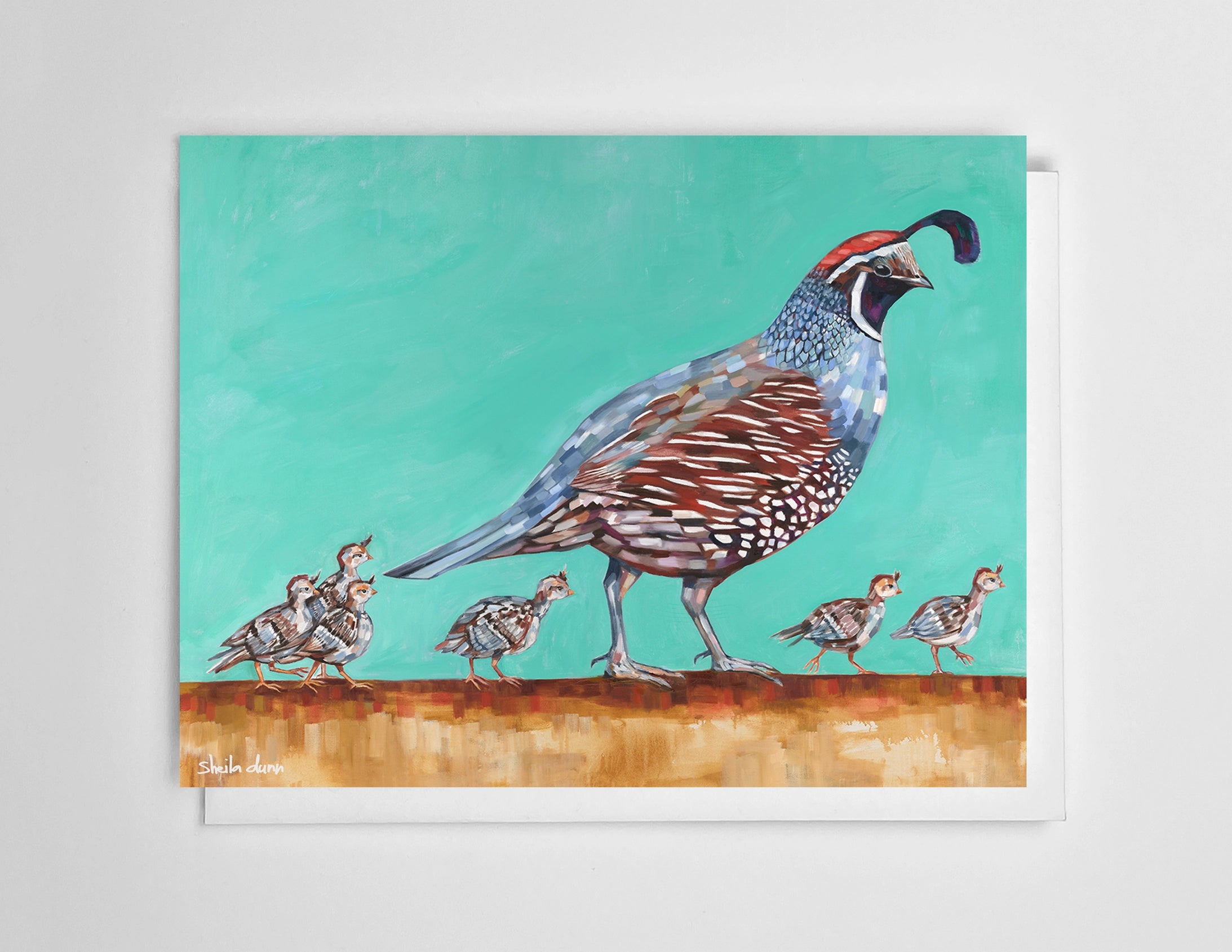 Greeting Card of Quail Family Painting