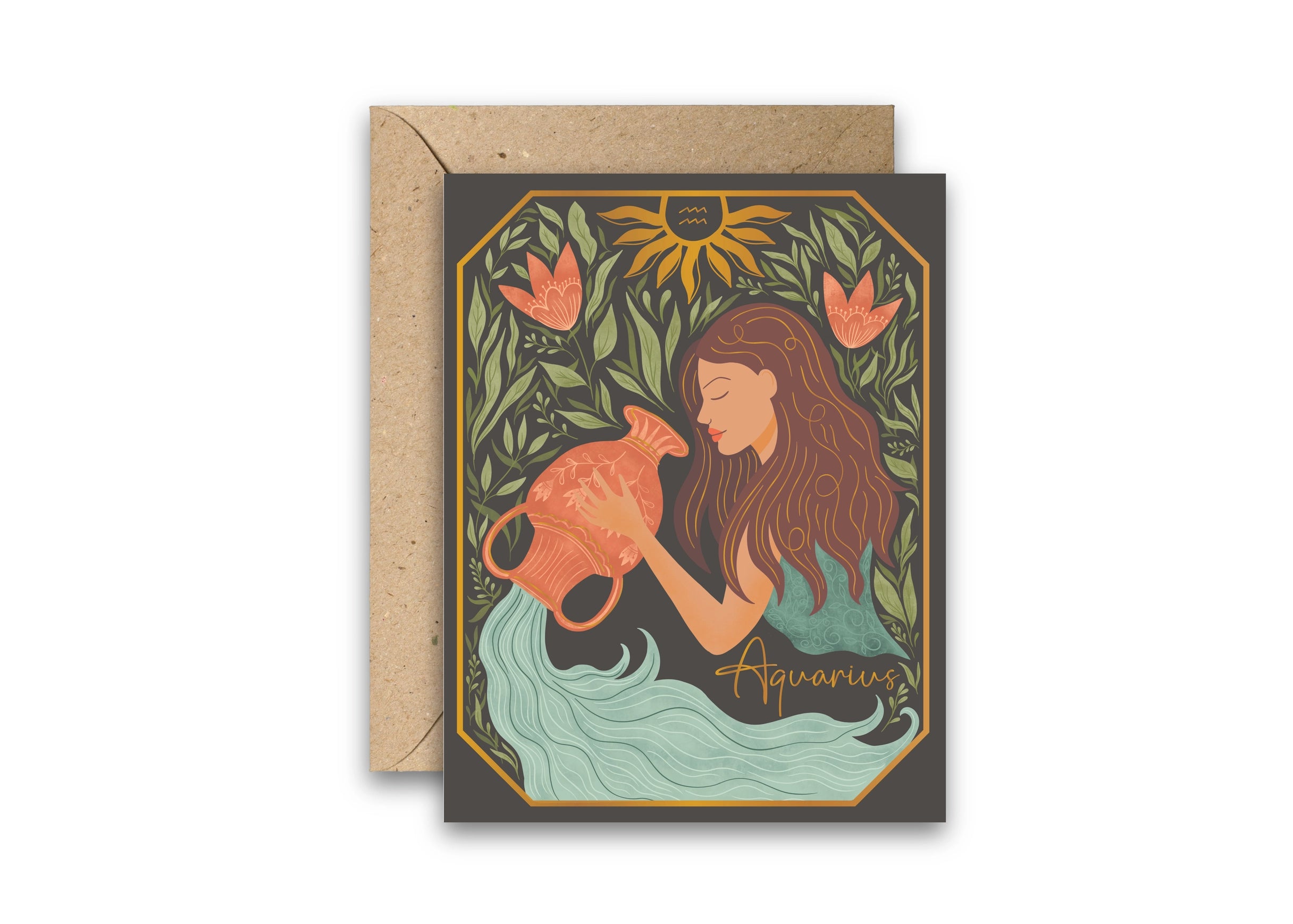 The Aquarius Zodiac Garden Gold Foil Greeting Card