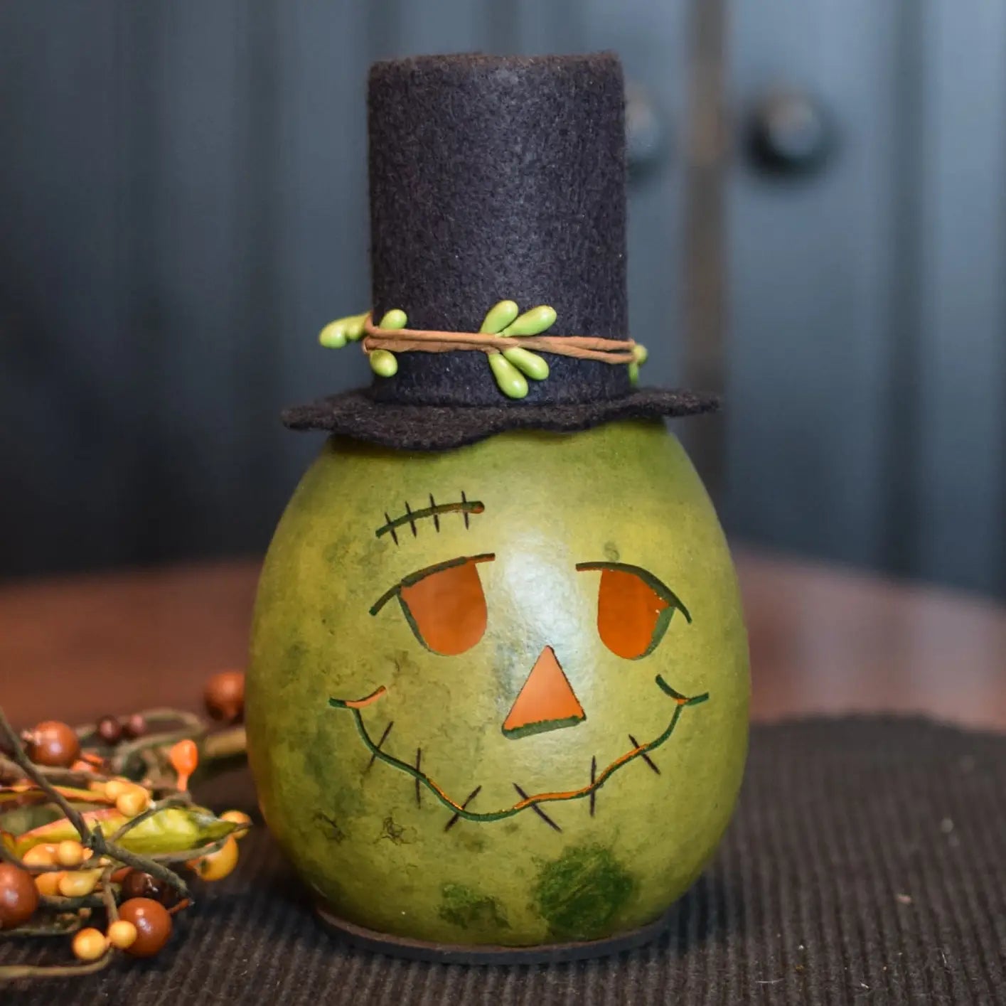 Hand-Crafted Gourd - Frank Miniature - Halloween Decor