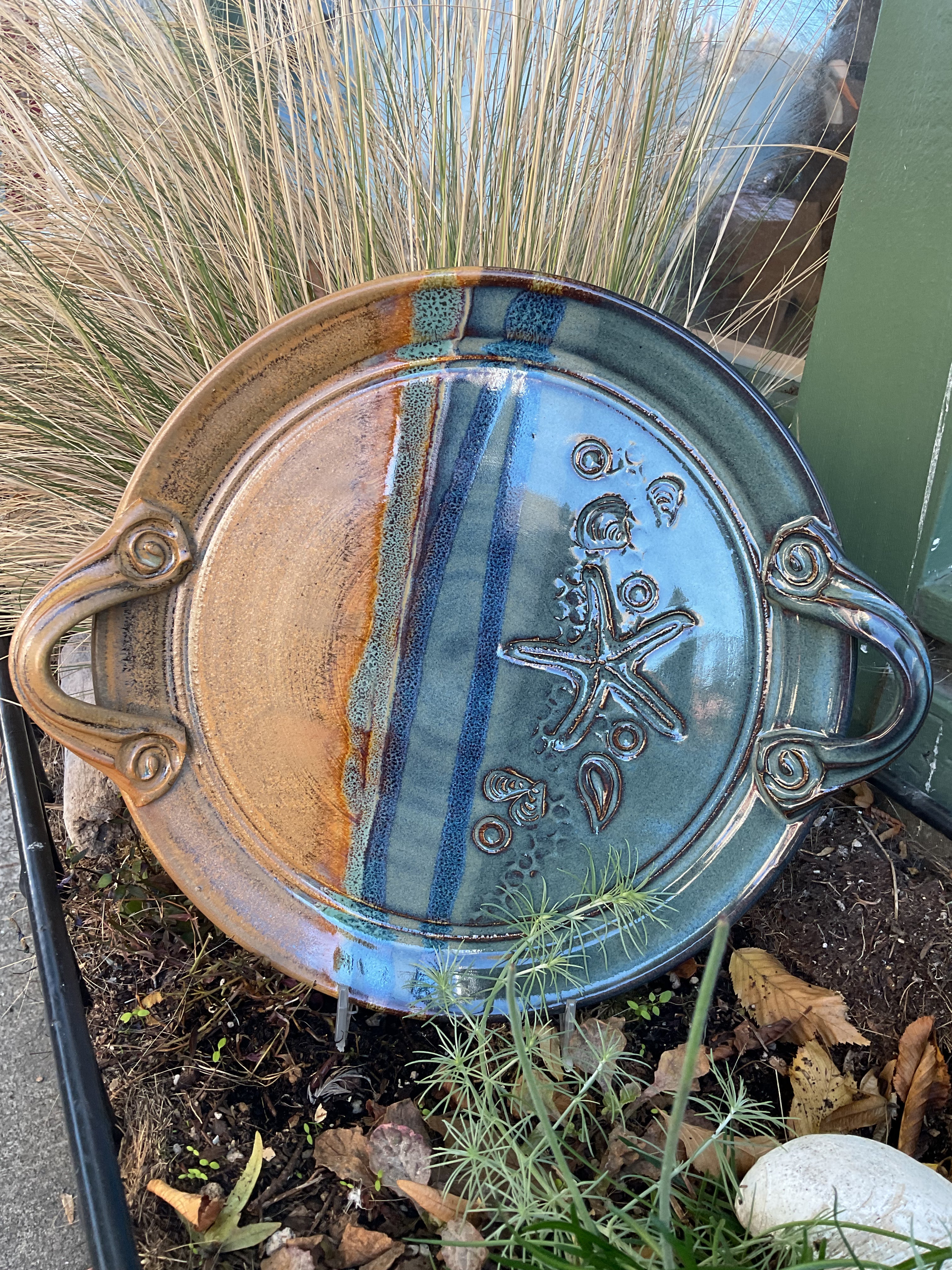 Round Serving Tray by Barbara Goodfellow-Childs Starfish