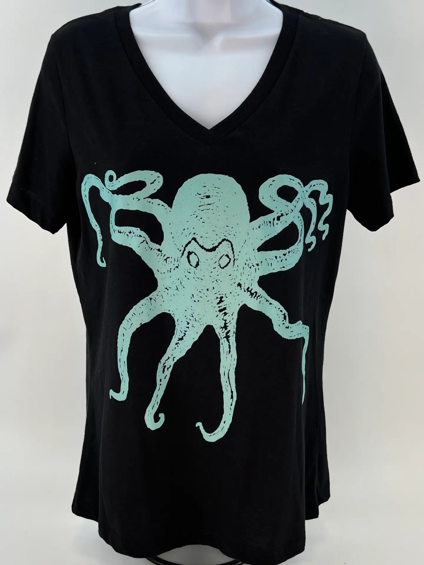 Kraken Octopus Black V-Neck Short Sleeve Shirt