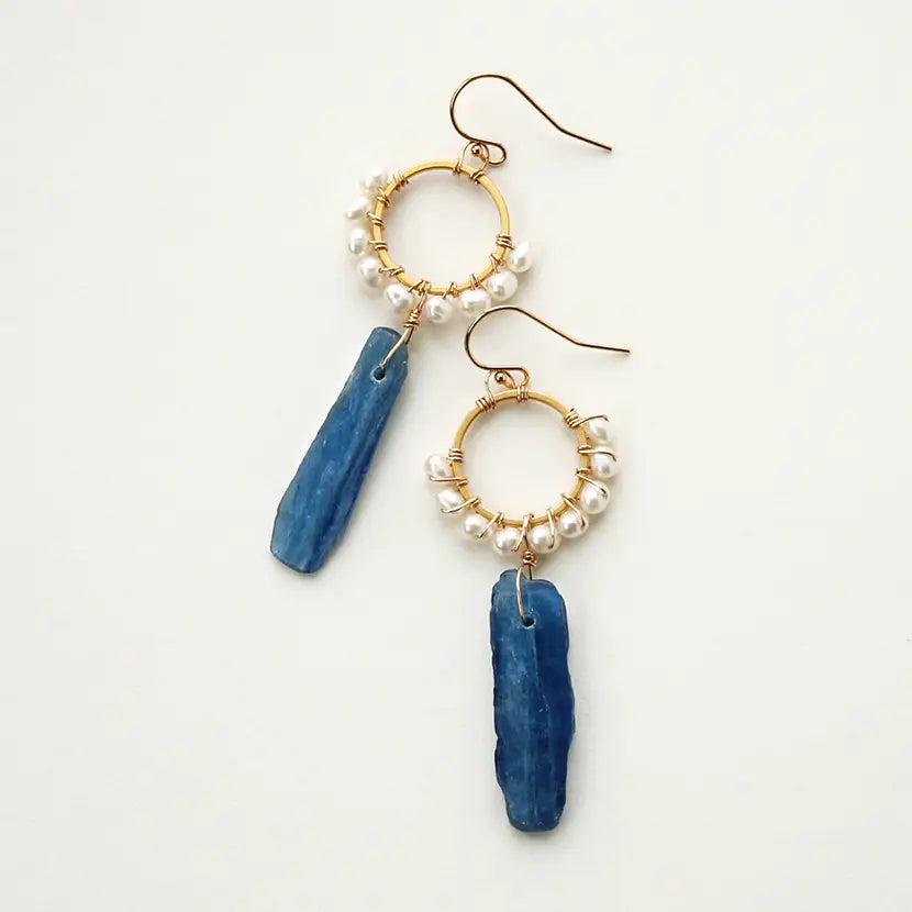Kyonite and Pearl Earrings