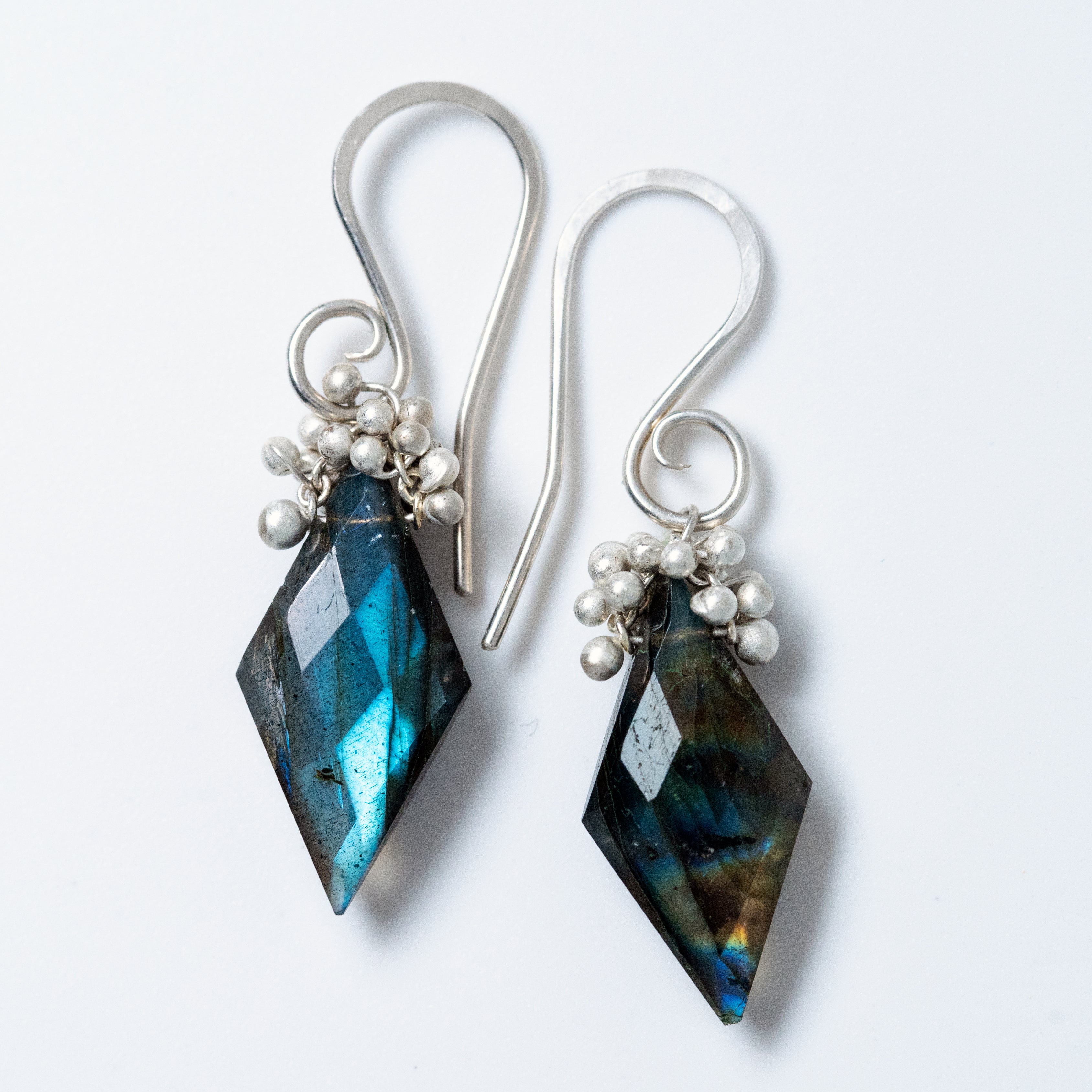 Labradorite Caviar Dew Drop Earrings in Sterling Silver